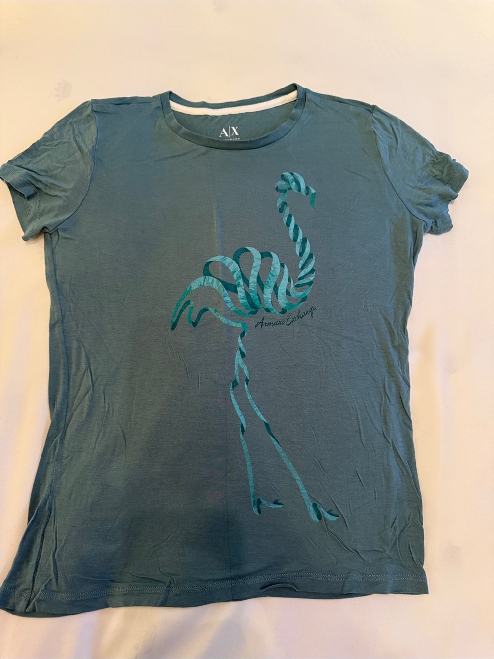 A/X Armani Exchange Teal Ribbon Flamingo Short Sleeve Tee